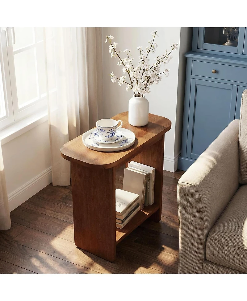 Tribesigns Solid Wood Side Table, H-Shaped 2-Tier End Table with Storage Shelf