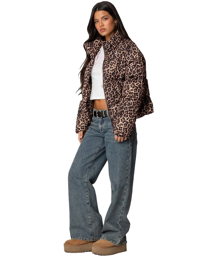 Edikted Women's Dalya Leopard Printed Puffer Jacket