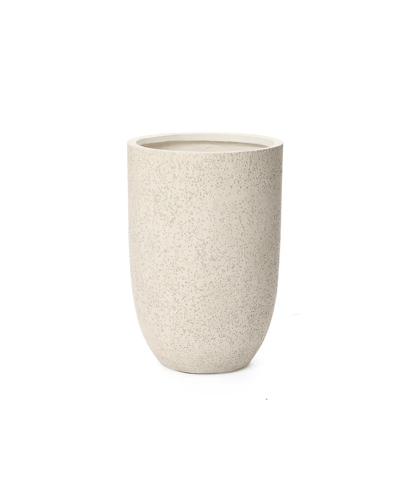 LuxenHome 23.5" Tall Round Tapered Planter, Travertine Stone Finish, Indoor/Outdoor Garden Pot