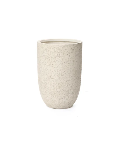 LuxenHome 23.5" Tall Round Tapered Planter, Travertine Stone Finish, Indoor/Outdoor Garden Pot