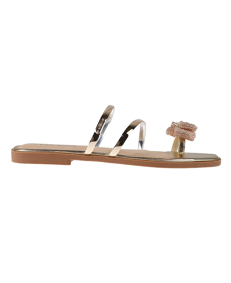 Bebe Women's Fashion Sandal with Embellished Bow Detail