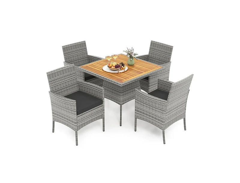 Slickblue Outdoor 5-Piece Wicker Dining Set with Acacia Wood Table