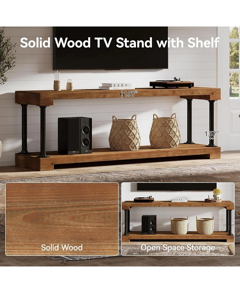 Tribesigns Solid Wood Tv Stand for 75-Inch Tv, 63" Entertainment Center with Storage Shelf, Industrial Media Console Table