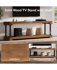 Tribesigns Solid Wood Tv Stand for 75-Inch Tv, 63" Entertainment Center with Storage Shelf, Industrial Media Console Table
