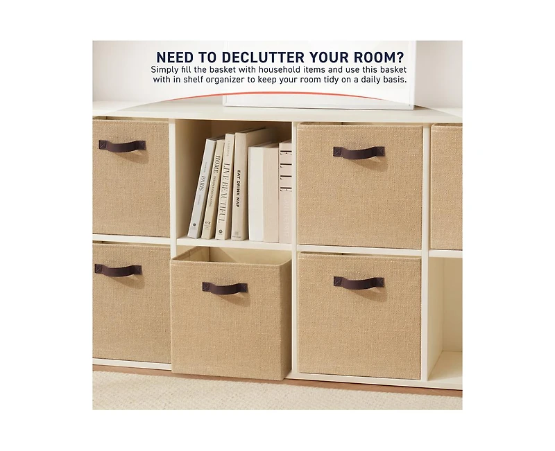 Ornavo Home 6 Pack Jute Storage Cube Bin Shelf Basket with Handles