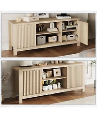 gaomon 65" Fluted Tv Stand - Modern Entertainment Center w/ 2 Storage Cabinets & Open Shelves, Heavy-Duty Console