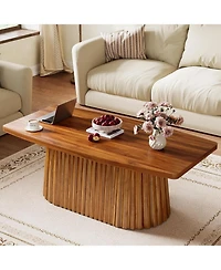 Tribesigns Farmhouse Coffee Table with Rounded Short Edges, 47.24 Inches Accent Center Table with Pleated Base & Large Tabletop, Wooden Furniture