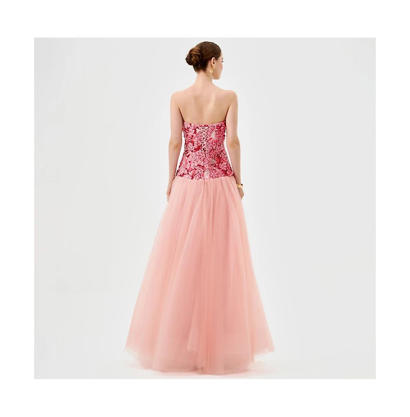 Bariano Women's Poppi Strapless Floral Gown