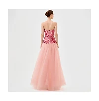 Bariano Women's Poppi Strapless Floral Gown