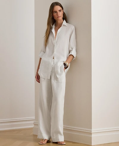 Lauren Ralph Wide-Leg 100% Linen Pants