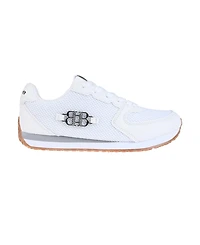 bebe Women's Sneaker with Multi-Material Upper and Dual Laces