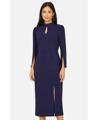 Yumi Women's Mock Neck Keyhole Tailored Midi Dress