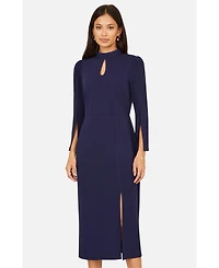 Yumi Women's Mock Neck Keyhole Tailored Midi Dress