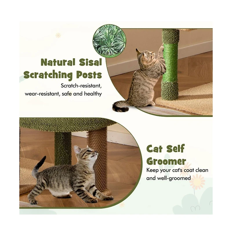 Aostirmotor 59" Cactus Cat Tower, Multi-Level Activity Center with Scratching Posts & Toy, Indoor Kitty Furniture