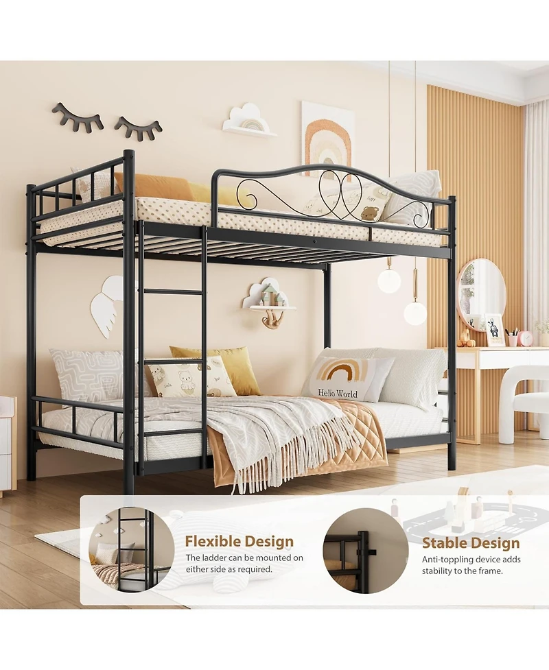 gaomon Metal Bunk Bed Twin Over Twin, Heavy Duty Bunkbeds Frame with Safety Guard Rails for Kids Boys GirlsSteel School, Bedroom Space-Saving,
