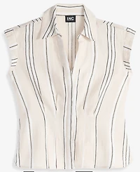 I.n.c. International Concepts Petite Printed Short-Sleeve Collared Button-Up Blouse, Macy's Exclusive