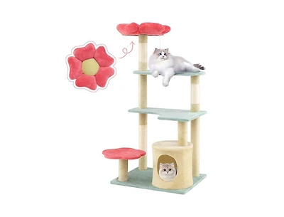 Aostirmotor 49" Floral Kitten Tower with Flower-Shaped Plush Perch, Multi-Level Aesthetic Cat Furniture