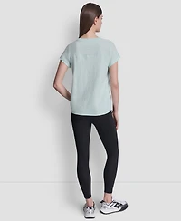 Dkny Sport Women's Embroidered Crewneck Logo Roll-Sleeve Top