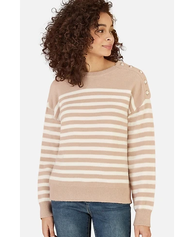Yumi Women's Button Detail Stripe Knitted Jumper