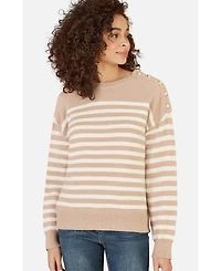 Yumi Women's Button Detail Stripe Knitted Jumper
