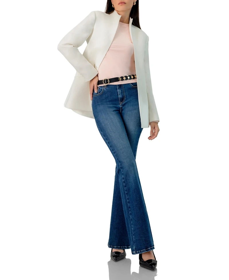 Ivonne Women's No Lapel Single-Button Blazer