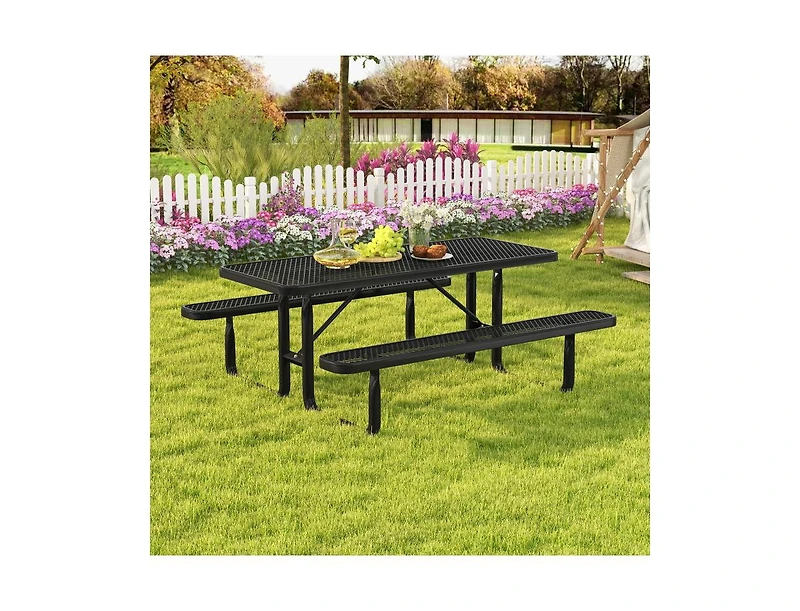 Slickblue 8-Person Picnic Table Set with Benches and Mesh Grid Design