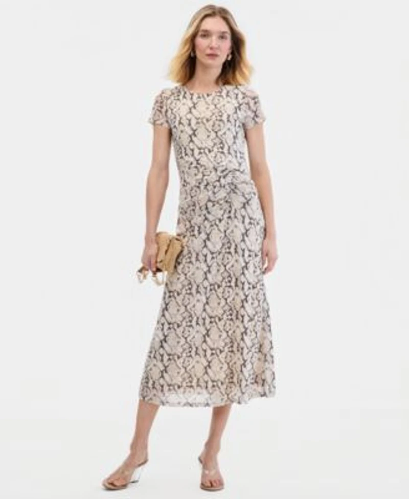 I.N.C. International Concepts Womens Short Sleeve Mesh Midi Dress Macys Exclusive