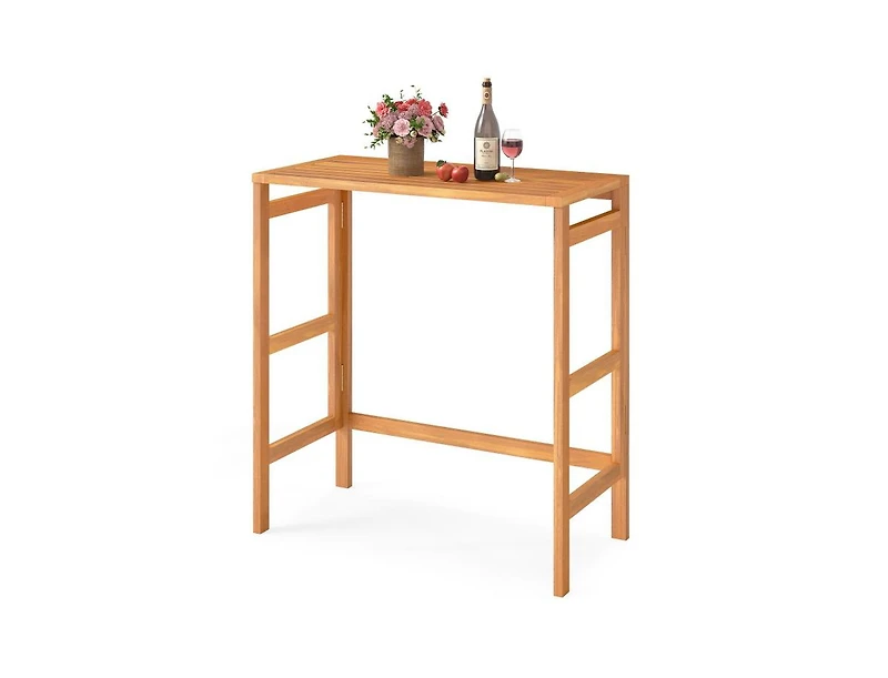 Slickblue Balcony Patio Bar Table in Acacia Wood with Slatted Top