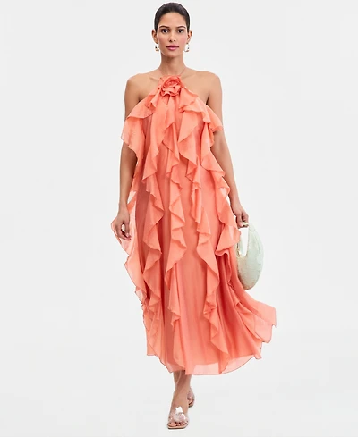 I.n.c. International Concepts Women's Allover Ruffle Halter Maxi Dress, Macy's Exclusive
