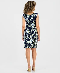 Connected Petite Gathered Floral Print Sheath Dress