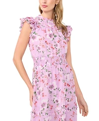 CeCe Women's Flutter-Sleeve Smocked Crewneck Midi Dress