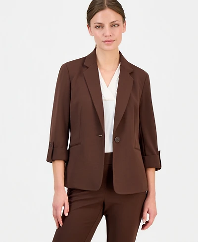 Anne Klein Essentials Petite Knit Roll-Tab Blazer