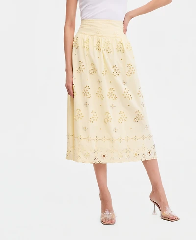 I.n.c. International Concepts Women's Crystal Embellished Eyelet Midi Skirt, Macy's Exclusive