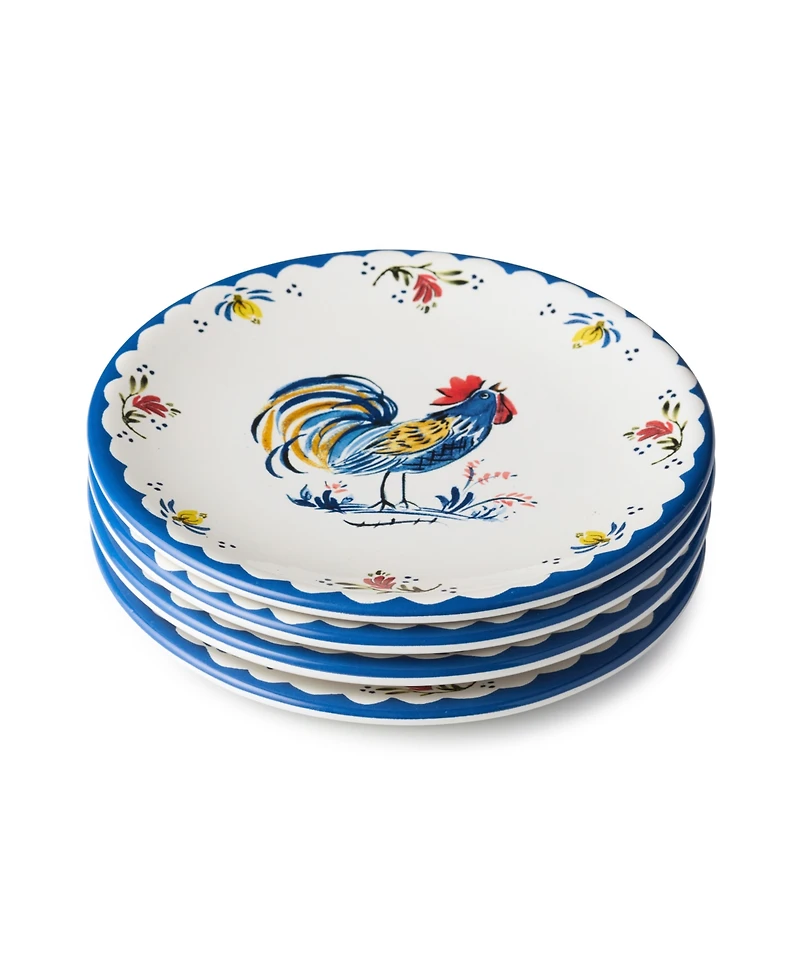 Certified International French Rooster Canape Plates, Set of 4