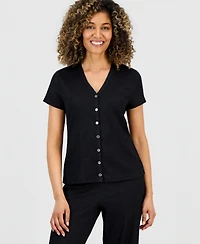Anne Klein Essentials Petite Button-Front Blouse