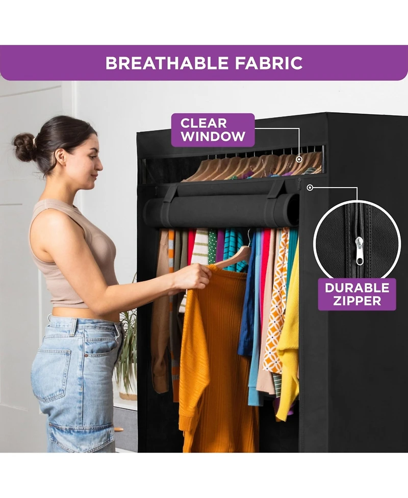 Florida Brands Portable Wardrobe Closet - Premium Metal Hanging Rod with Beige Cover- 65 Lb. Weight Capacity- Super Easy Assembly, No Tools Required