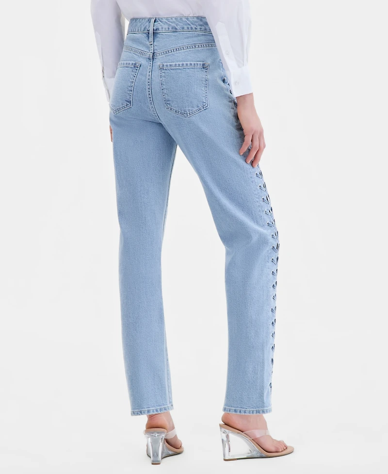 I.n.c. International Concepts Women's High-Rise Lace-Up Straight Ankle Jeans, Macy's Exclusive