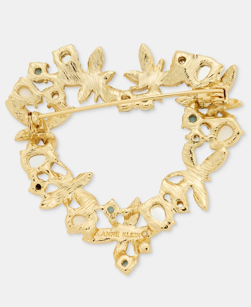 Anne Klein Mixed Stone Heart Wreath Pin