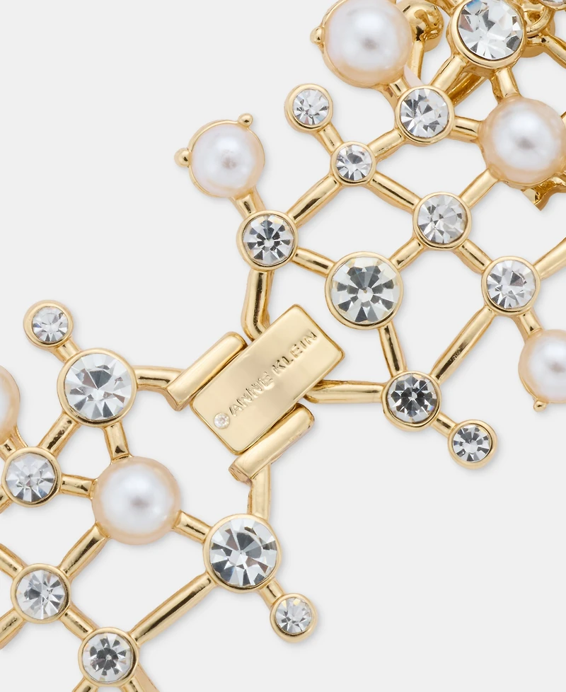 Anne Klein Crystal & Imitation Pearl Cluster Flex Bracelet