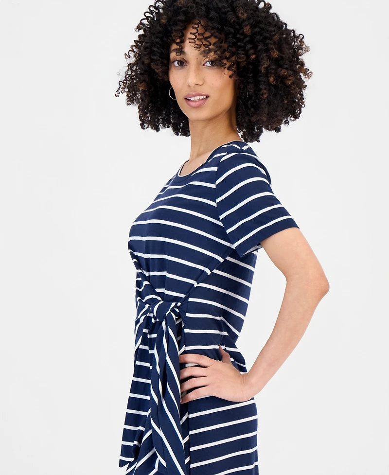 Style & Co Petite Striped Side-Tie Short-Sleeve Dress, Macy's Exclusive
