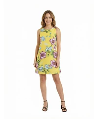24seven Comfort Apparel Petite Yellow Floral Round Neck Shift Dress