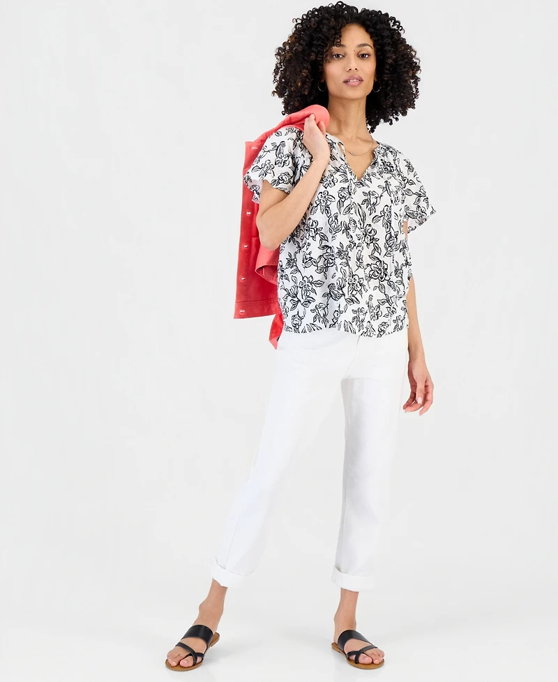Style & Co Women's Split-Neck Flutter-Sleeve Top, Macy's Exclusive
