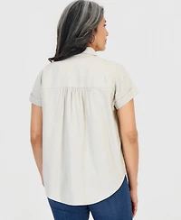 Style & Co Women's Cuffed Camp Shirt, Macy's Exclusive