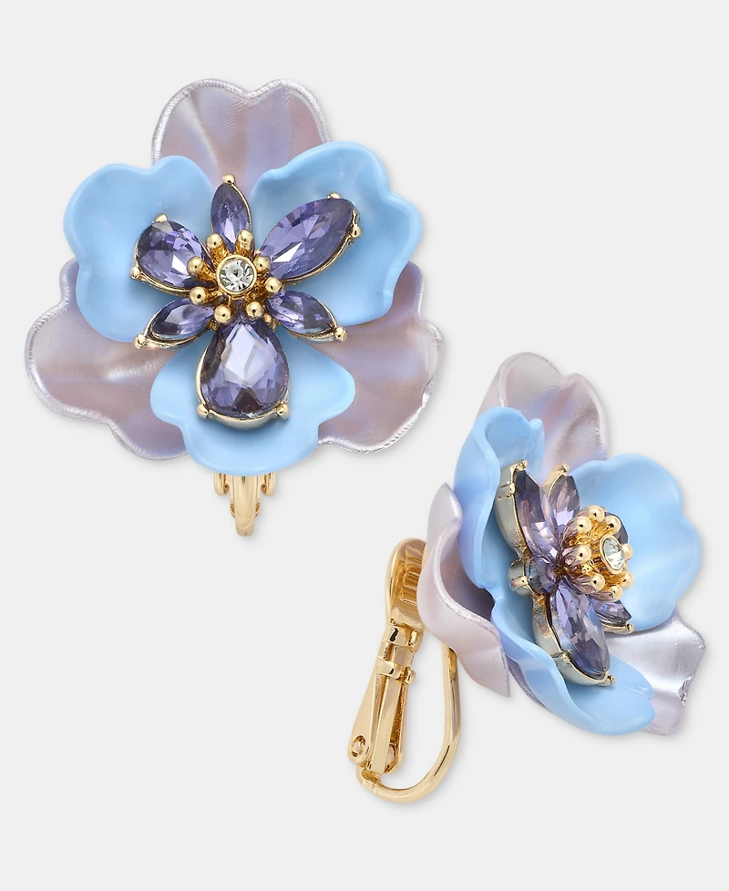 Anne Klein Crystal Flower Clip-On Button Earrings
