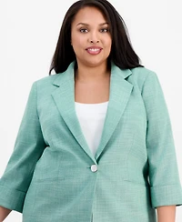 Kasper Plus Notch-Collar One-Button Blazer