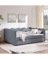 Streamdale Furniture Wood Gingham Wave Shape Daybed with Usb Port & 2 Storage Drawers