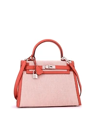 Pre-Owned HERMES Kelly 28 Handbag Toile and Brown Swift with Palladium Hardware