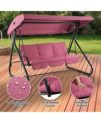 gaomon 3-Seat Outdoor Convertible Swing Glider with Adjustable Canopy, 2-in-1 Bench to Flat Bed, Removable Cushions, Heavy-Duty Metal Frame