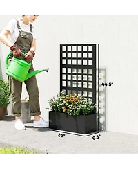 Outsunny Metal Planter Box with Trellis, Drain Holes