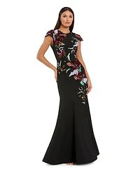 Mac Duggal Women's Crepe Mermaid Gown With Floral Embroidery